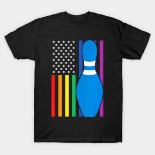 Gay Bowling LGBT  American Flag USA Pride Bowlers T-Shirt